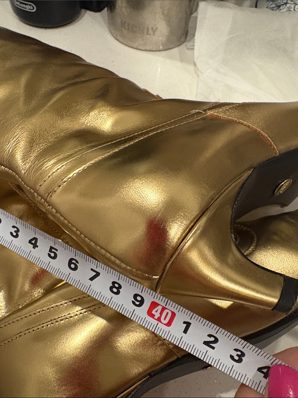 Zara Gold Metallic knee high Pointed Toe leather Boots - Picture 6 of 7